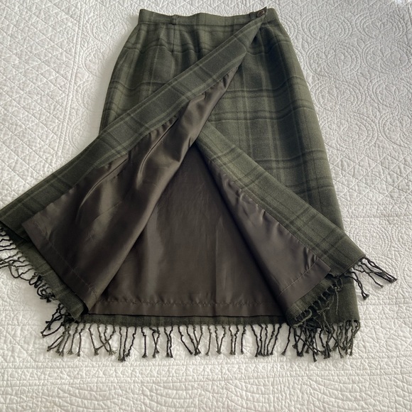 Ralph Lauren Vintage Plaid Tartan Tweed Wrap Fringed Maxi Skirt Green 4 - Picture 4 of 13